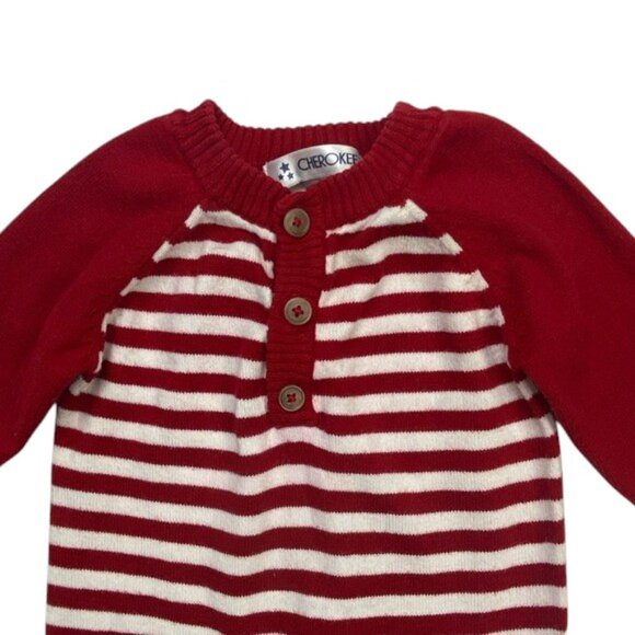 Cherokee Red-and-White Striped Knit Henley Jumpsuit size 0-3 Months - Picture 4 of 10